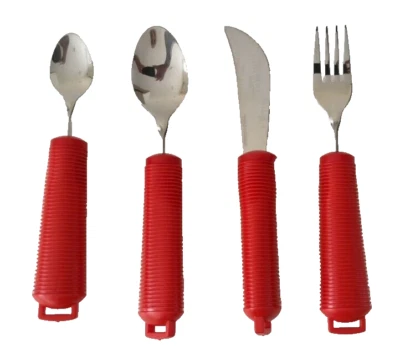 Easy Grip Four Piece Cutlery Set - Red - For Low Stength/Poor Grip/Arthritis