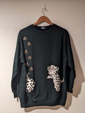 Vintage 90s Dalmation Paw Print Dog Cute Black Light Weight Medium Sweatshirt