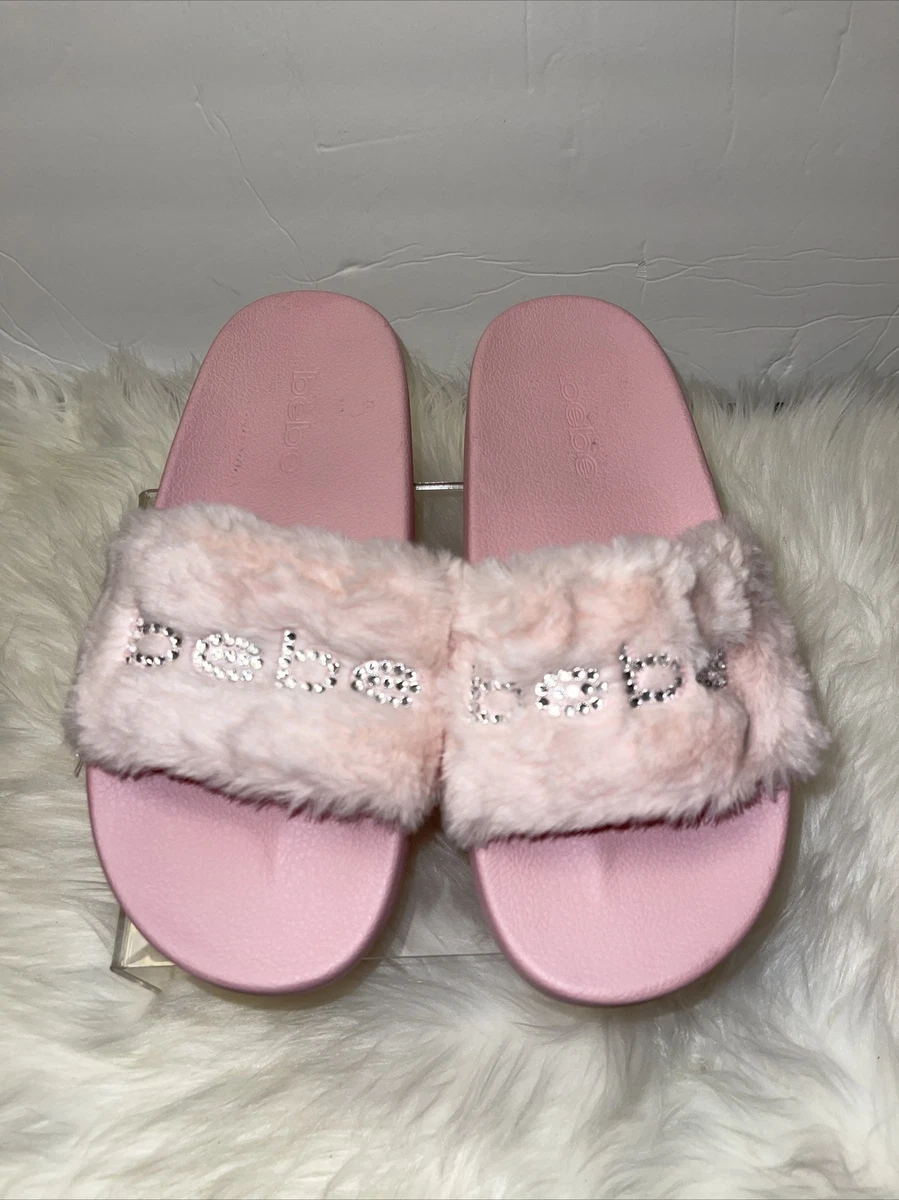 Bebe Women Slip On Fuzzy Slide Sandals Furiosa Size US 10 Pink