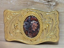 Vintage Gold Tone With Various SHades of Brown Oval Agate Stone Belt Buckle