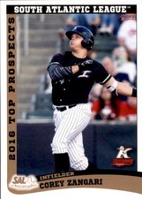2016 South Atlantic League Top Prospects #21 Corey Zangari Oklahoma City OK Card