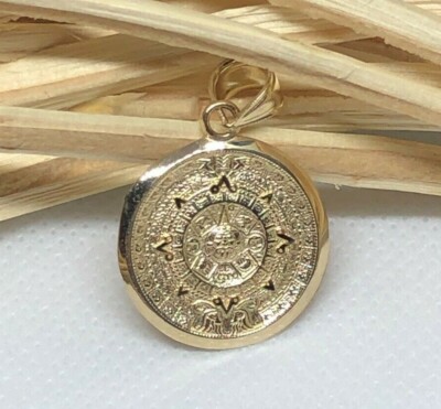 GOLD Azteken 14K Anhänger MASSIV ECHT Maya Sonne Kalender Azteken Halskette mexikanisch klein