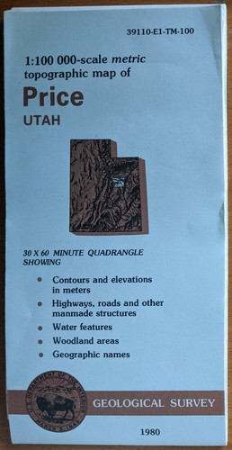 USGS Topo Map 1:100,000 Price UTAH 39110-E1-TM-100 (1980) EXCELLENT CONDITION