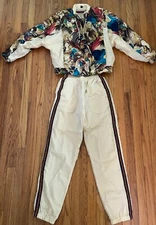 Vintage 1980s Braetan Lined Nylon Grandma Track Suit Jacket Pants Women S