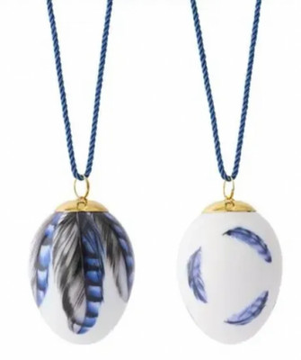 NEW Royal Copenhagen (2) EURASIAN JAY BIRD FEATHERS - SPRING  2025 Blue EGGS NIB