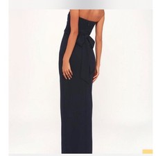 Lulus own the Night Navy Blue Strapless Maxi Dress front Slit Size M