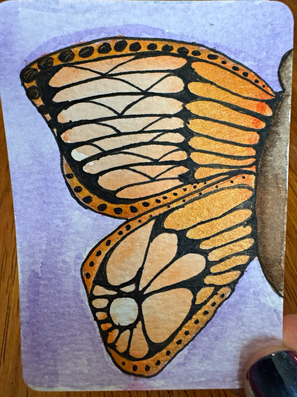 ACEO Original butterfly wing metallic watercolor#2, 2.5x3.5