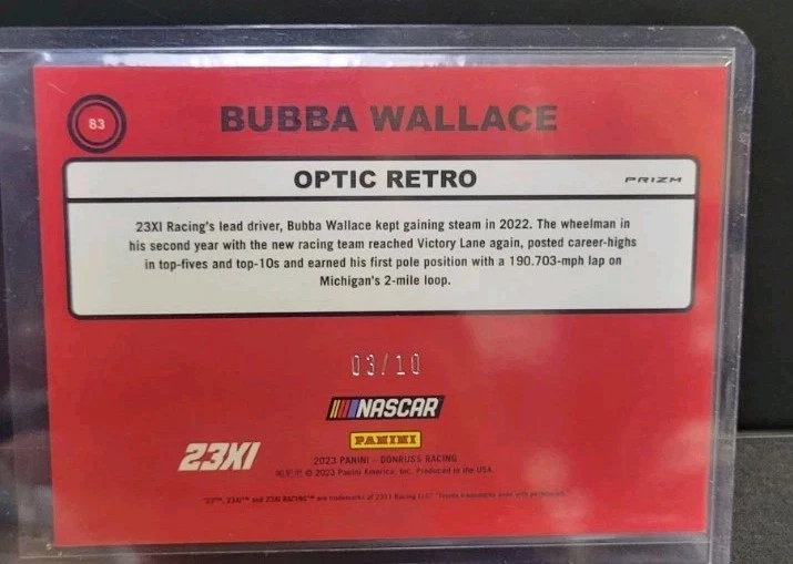 Bubba Wallace 2023 Donruss Racing Optic Gold /10 - Image 2 of 2