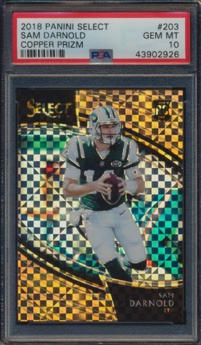 PSA 10 SAM DARNOLD 2018 SELECT #203 FIELD LEVEL COPPER PRIZM JERSEY MATCH 14/75