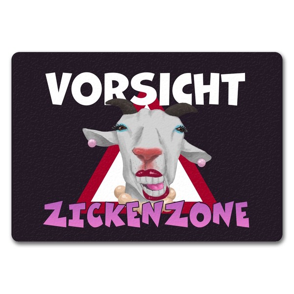 Vorsicht Zickenzone FußMatte In 35X50 Cm Ohne Rand Mit Geschminkter Ziege-image