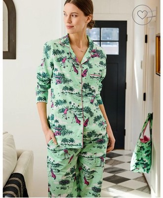 NWT! Printfresh SZ ST Small Tall Golf Toile Green Pink Cotton Print Long PJ Set