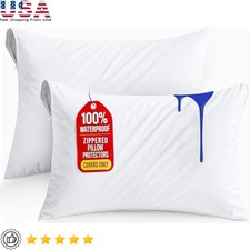 Waterproof Pillow Protectors 2 Pack Bed Bug Proof Zipper Covers Machine Washable