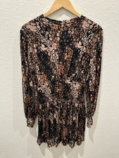 Free People Womens Floral Long Sleeve Mini Dress Mock Neck Open Back Boho Sz S/P