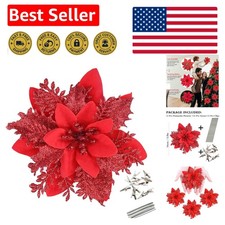 Festive 12 Pcs Glittering Red Poinsettia Flowers - Ideal for Christmas  Parties