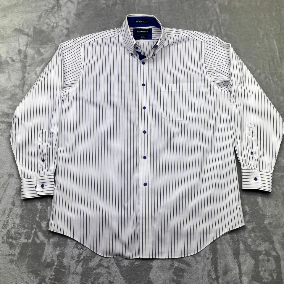 Lot of 2 Paul Fredrick Dress Shirt Non-Iron Two Ply Cotton Classic Fit 16 Boho - Image 2 of 4