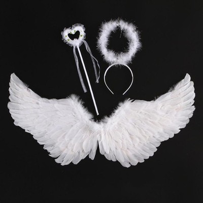 Kids Adult Party Swallow White Angel Feather Wings Halo Magic Wands Cosplay