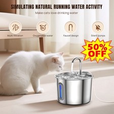 2026 Cat Water Fountain for Drinking, 2.2L Stainless Steel Cat Fountain Faucet