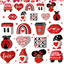 36 Pcs Valentine's Day Wooden Hanging Ornaments Decoration for Tree Red Heart Gn