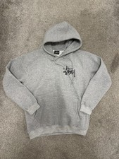 Custom Stussy Grey Hoodie Mens Large Embroidered Logo Streetwear 
