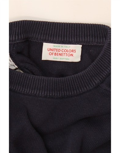 BENETTON Mens Crew Neck Jumper Sweater Large Navy Blue Cotton DK41 - Picture 5 of 5