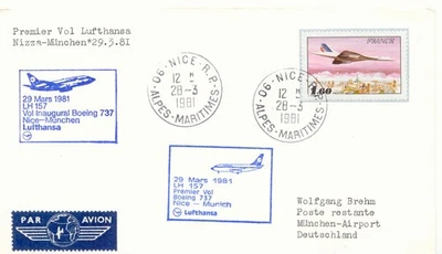 FRANKREICH 1981 Ganzsachen-Ausschnitt 1,60 Fr Düsenjet Concorde EF NIZZA MÜNCHEN - Bild 1 von 3