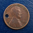 1909 VDB Lincoln Wheat Cent, F Details, Holed, Full Lines, First Year Penny A231