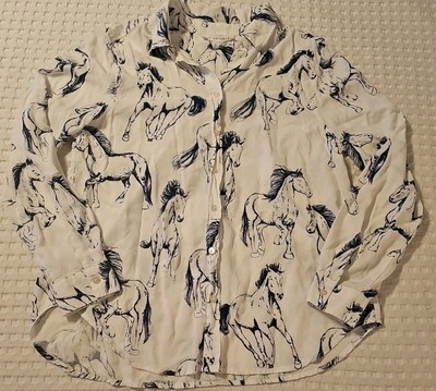 Jane & Delancey Women's S Horse Print Button Up Shirt Blouse