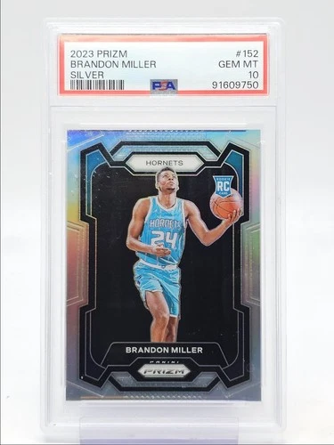 BRANDON MILLER 2023-24 PANINI PRIZM ROOKIE SILVER HORNETS RC PSA 10 Q0986