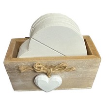 Provence White Heart Wooden Coasters in Box Set Of 6 Coasters