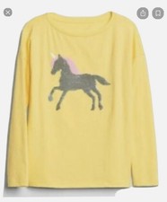 NWT Girls GAP KIDS T Shirt Flip Sequins Unicorn Shirt Top Yellow Size XXL New