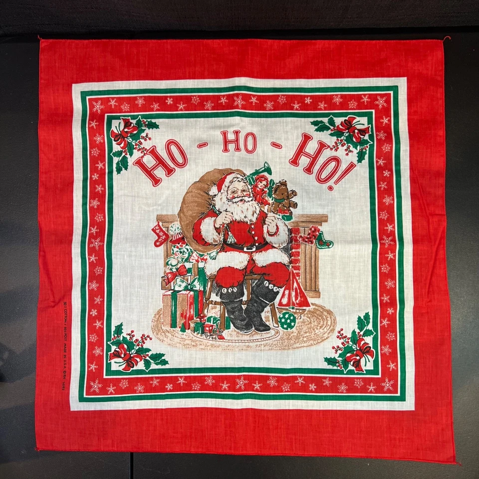 Bandana vintage Hankie Navidad Papá Noel HO HO 21"x21" 50/50 mezcla Foto 2 de 4