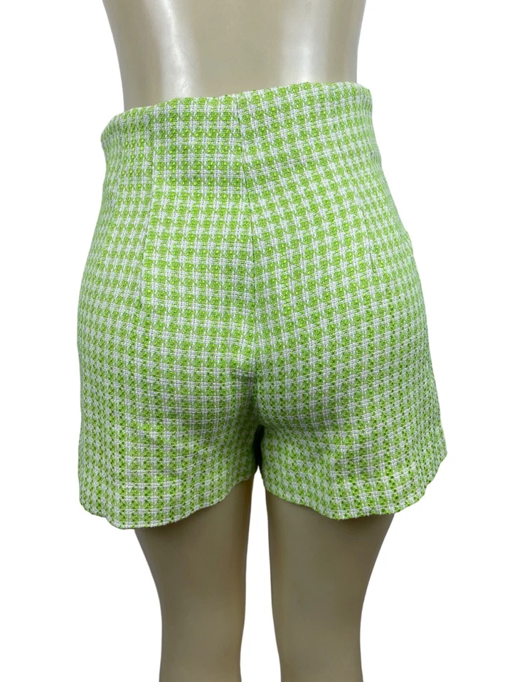 Pantalones cortos de tweed de cintura alta pata de gallo verde y blanco de Zara para mujer talla M Foto 4 de 4