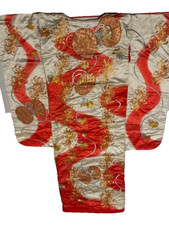 Japanese Vintage Kimono Uchikake Gorgeous wedding Robe Gold embroidery u56