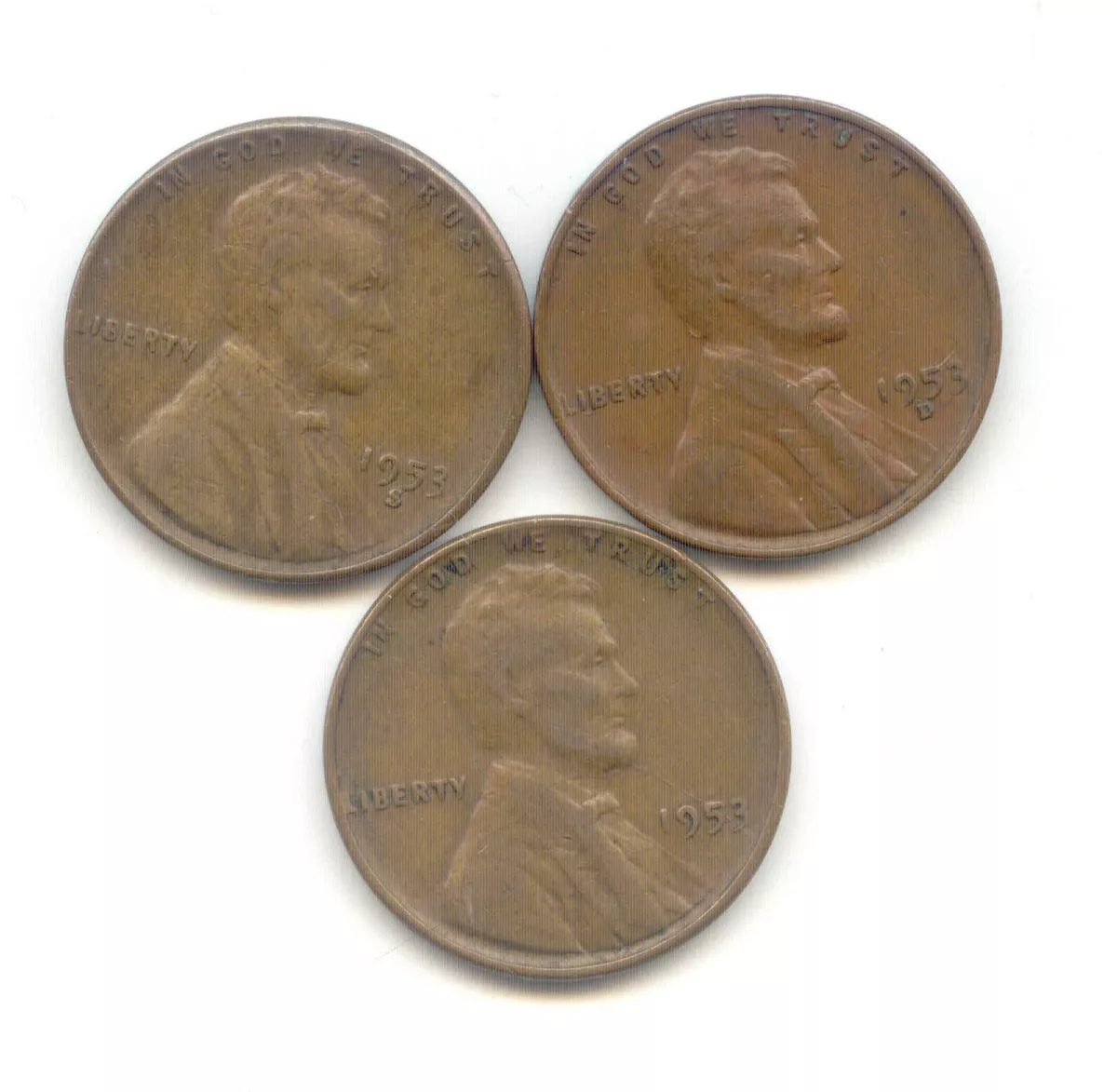 USA 1953D 1953 1953S One Cent American Lincoln Wheat Penny 1c