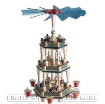 Pyramide 46cm Weihnachtsgeschichte Christi Geburt farbig Erzgebirge Fachhandel