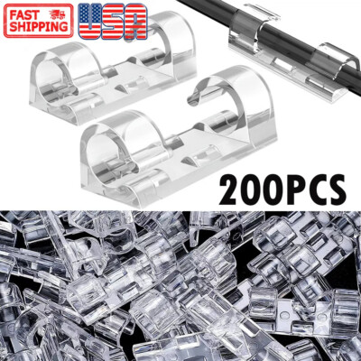 200X Cable Clips Self-Adhesive Tie Cord Management Wire Holder Organizer Clamp