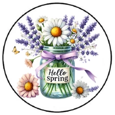 HELLO SPRING FLOWERS IN MASON JAR ENVELOPE SEALS LABELS STICKERS PARTY FAVORS