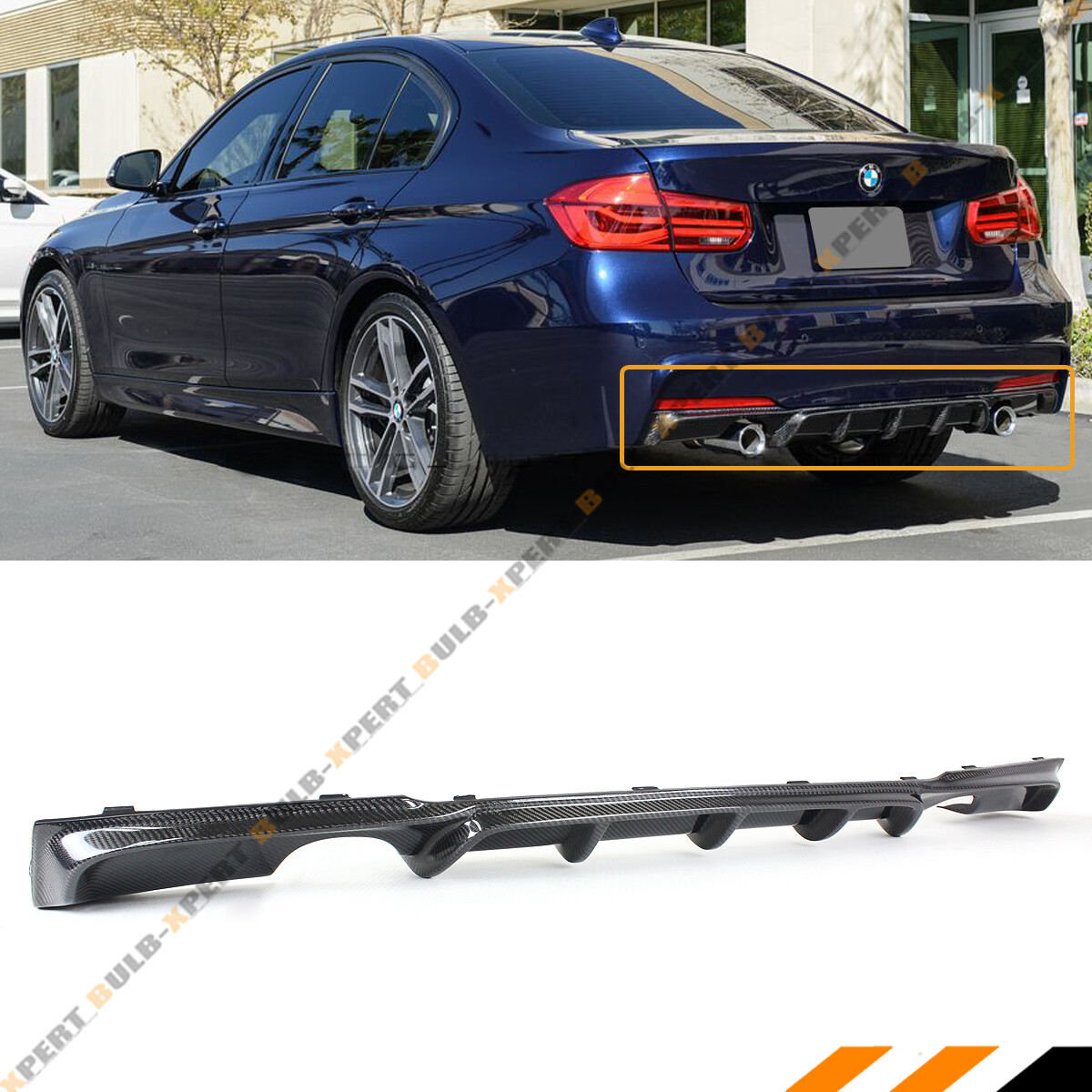 Carbon Fiber MP Style Dual Exhaust Tips & Rear Bumper Diffuser For 2012-2018 BMW F30