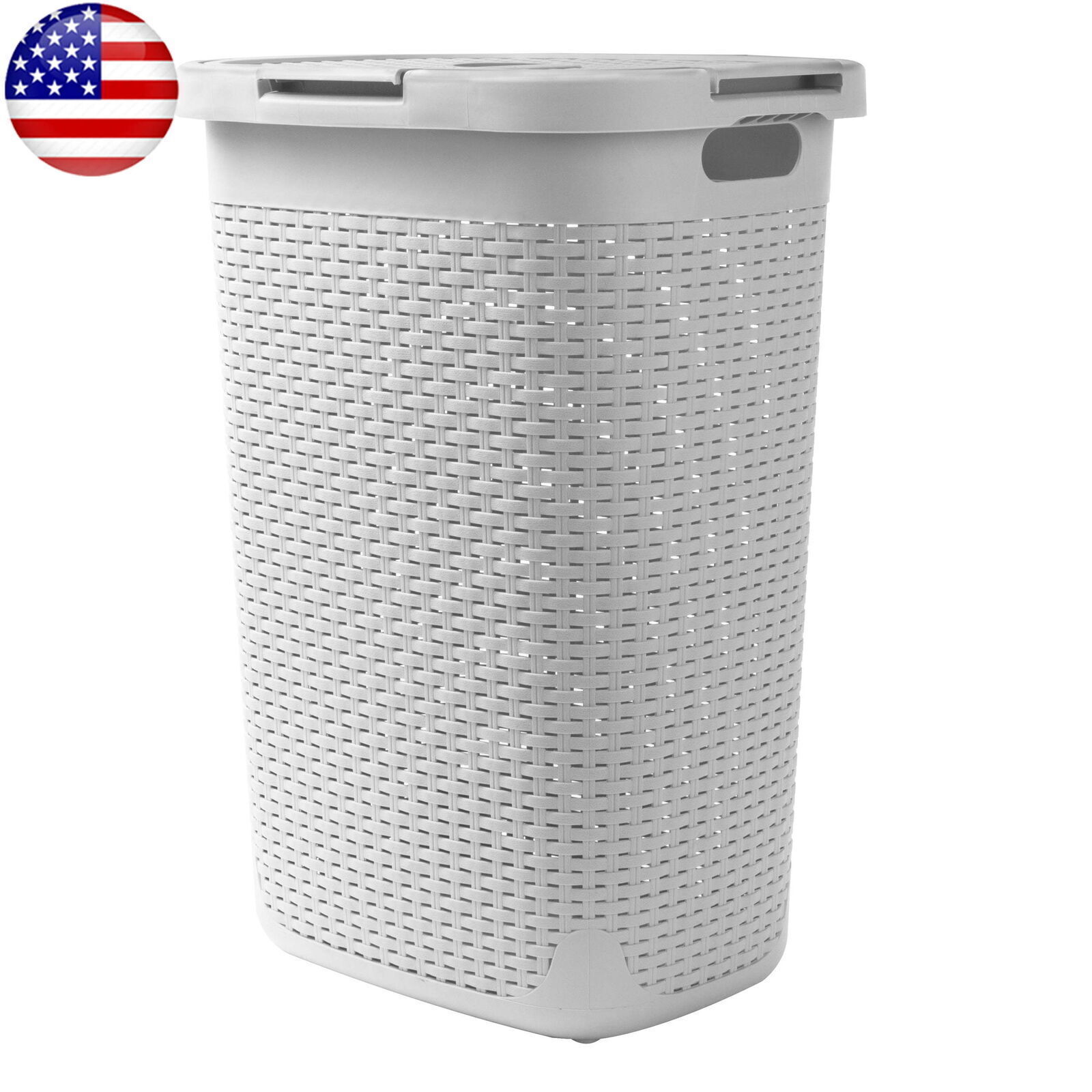 Slim Ventilated Laundry Hamper with Hinged Lid Lightweight White for Bathroom-image
