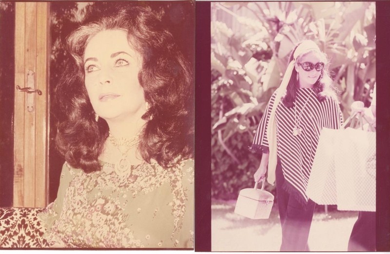 ELIZABETH TAYLOR-RE-STRIKE PHOTOS (4)-CA 70'S-COLOR-GLAMOUR CANDIDS