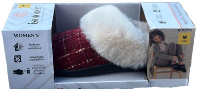 Isotoner Women's EcoComfort Memory Foam Faux Fur Hoodback Slipper Small red