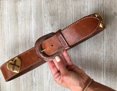 moschino redwall leather belt italy gold tone cows hearts Size 44 US Large New $_12.JPG?set_id=880000500F main image 4