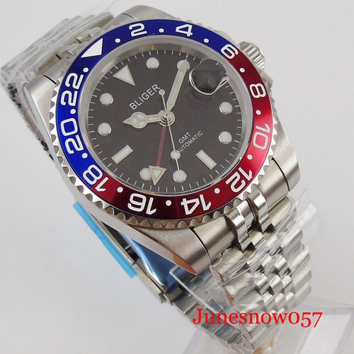 BLIGER Men Watch Sapphire Glass Automatic Wristwatch GMT Hand Jubilee Band - Picture 4 of 7