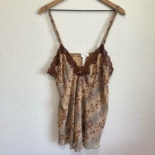 VTG Cinema Etoile Women's Large Y2K Mini Dress Lingerie Brown Floral Lace Sheer