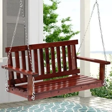 Wooden Porch Swing 800lb Weight Capacity Outdoor Swing Bench w/Hanging Chains