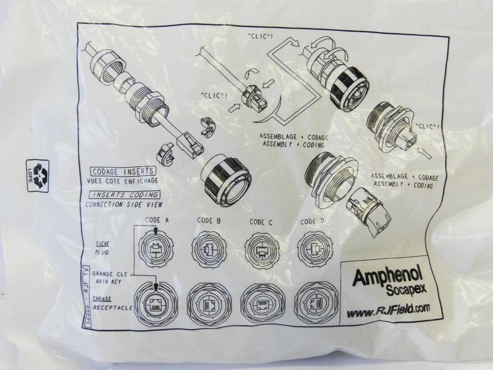Amphenol RJFTV7PEM1G RJF Modular Connector Jack RJ45 to RJ45 TV 8P8C To 8P8C Cat