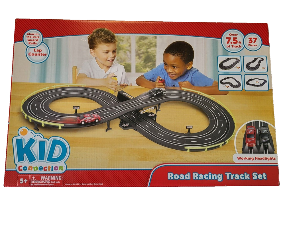 37-Piece Kid Connection Road Racing Track Set with Battery-Powered Cars