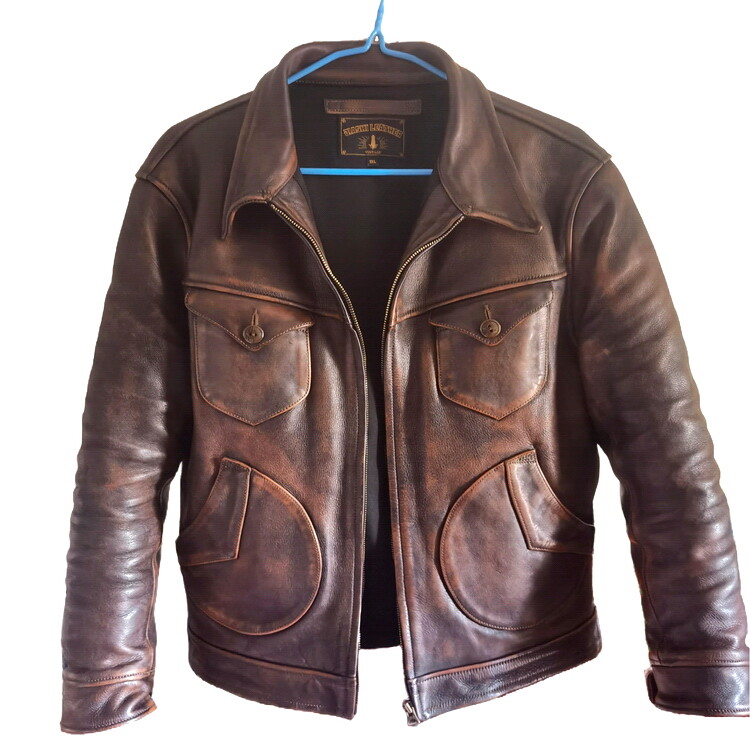 Men Retro Wild West Jacket Tea Core Vegetable Tanned Cowhide
