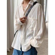 Mens Autumn Fashion Lapel Long Sleeve Loose Shirt Youth Casual Oversize Blouse