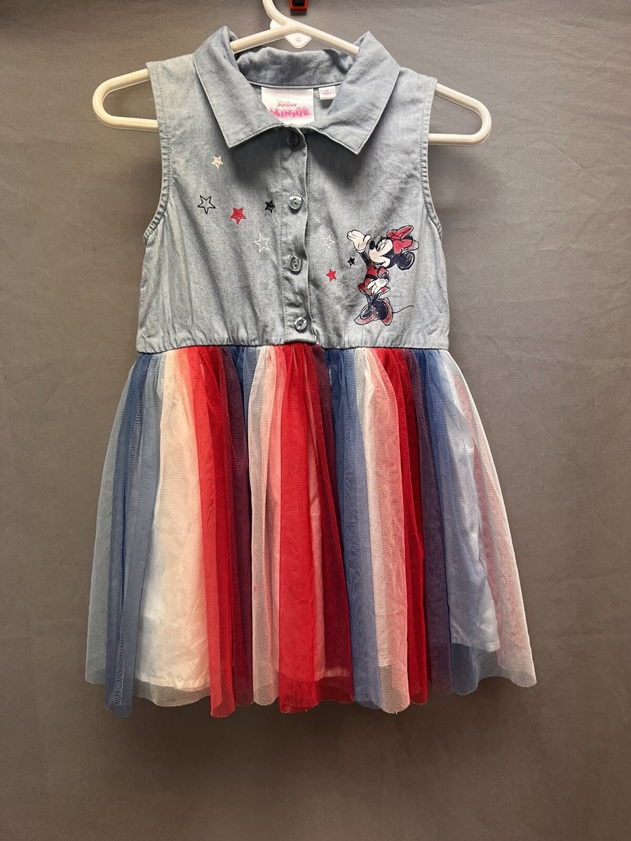 Disney Jr Minnie Denim Tutu Dress Size 3T Fourth Of July Tank